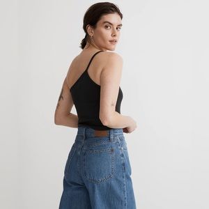 Madewell One-Shoulder Crop Tank in Sleekhold Black Size Large